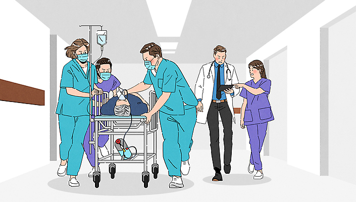 전신 여자 노년 남자 일러스트 병원 들기 여러명 성인 눕기 달리기 환자 간호사 의사 긴급 잡기 복도 수술 링거 수술복 기절 긴급상황 산소호흡기 응급상황 이송 환자수송 국내일러스트 AI파일 다수 의학 의료기기 모션 사람 치료 의료진 응급 가운 파일형식 벡터