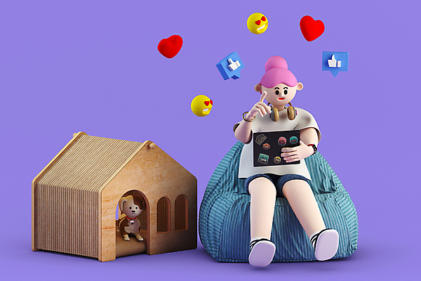 전신 PSD 편집이미지 한마리 여자 반려견 말풍선 3D캐릭터 표정 한명 들기 앉기 성인 반려동물 태블릿 3D 보라색 하트 가리킴 강아지 디지털합성 따봉 개집 소셜네트워크 좋음 성인여자한명만 빈백 월간캐릭터 편집3D 모양 동물 캐릭터 1 컬러 생활용품 컨셉 모션 사람 손짓 전자제품 스마트기기 최고 개 애견용품 여자한명만 성인여자만 파일형식