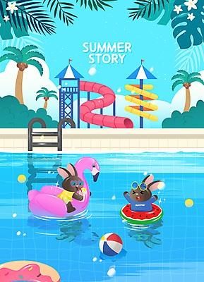 음료 일러스트 물놀이 휴식 수영장 웃음 들기 사람없음 여름 파란색 여름휴가 바캉스 야자수 반사 만세 마시기 토끼 미끄럼틀 승차 비치볼 즐거움 토끼캐릭터 튜브 야자수잎 플라밍고튜브 흑토끼 국내일러스트 AI파일 나무 계절 감정 컬러 동물캐릭터 컨셉 잎 공 포유류 모션 놀이 휴가 바캉스용품 표정 반려동물 놀이기구 파일형식 벡터 여름_계절