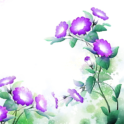 PSD 백그라운드 잎 일러스트 여름꽃 자연 붓터치 수채화 사람없음 여름 보라색 번짐 손그림 나팔꽃 카피스페이스 국내일러스트 식물 계절 꽃 컬러 공백 생태계 파일형식 효과 여름_계절