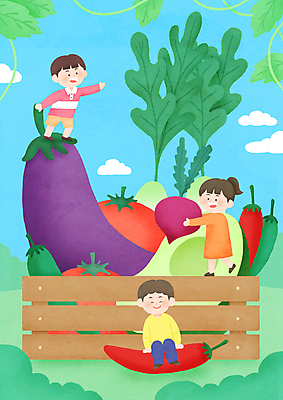 전신 PSD 여자 남자 어린이 잎 토마토 일러스트 가지 서기 들기 앉기 소녀 소년 세명 상자 바구니 걷기 눈감음 덩굴 홍고추 아보카도 순무 열무 어린이만 국내일러스트 식물 채소 과일 모션 고추 사람 무 파일형식