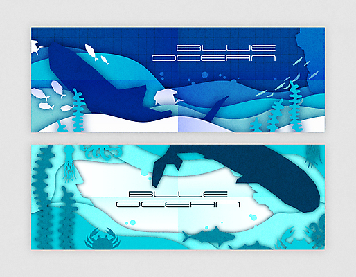 배너 가로배너 종이 물결 하늘색 일러스트 사람없음 가로 세트 바닷속 게 해초 페이퍼아트 고래 웨이브 상어 국내일러스트 AI파일 포유류 갑각류 어류 파란색 수중 수중동물 해조류 파일형식 벡터