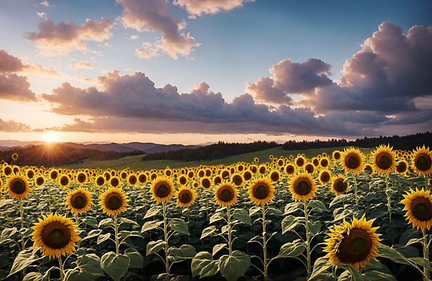 JPG 주간 구름 편집이미지 꽃밭 하늘 해바라기 풍경 사람없음 야외 여름 햇빛 일몰 편집실사 AI포토 AI콘텐츠 자연요소 계절 꽃 태양 노을 CG 파일형식