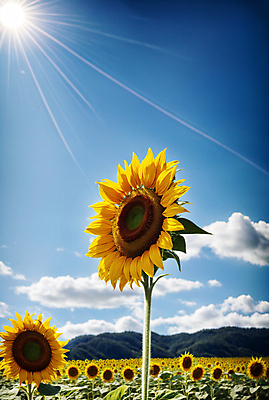 JPG 주간 구름 편집이미지 꽃밭 하늘 해바라기 풍경 사람없음 야외 여름 햇빛 편집실사 AI포토 AI콘텐츠 자연요소 계절 꽃 태양 CG 파일형식
