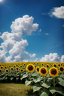 JPG 주간 구름 편집이미지 꽃밭 하늘 해바라기 풍경 사람없음 야외 여름 맑음 뭉게구름 편집실사 AI포토 AI콘텐츠 자연요소 계절 꽃 날씨 CG 파일형식 구름_자연