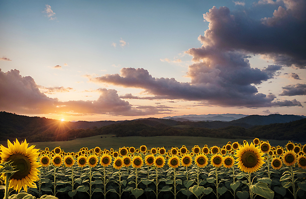 JPG 주간 구름 편집이미지 꽃밭 하늘 해바라기 풍경 사람없음 야외 여름 일몰 편집실사 AI포토 AI콘텐츠 자연요소 계절 꽃 노을 CG 파일형식