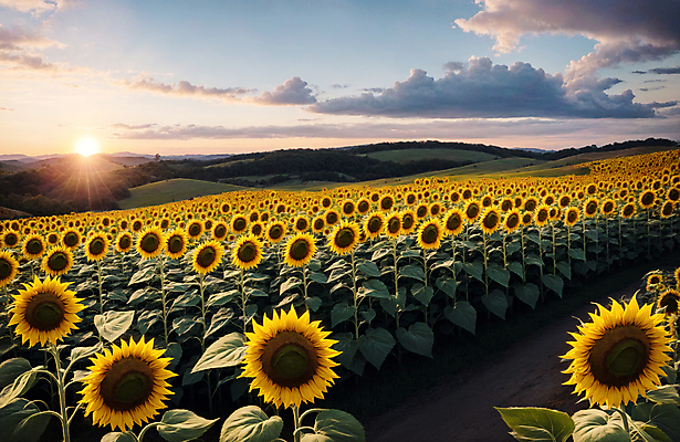 JPG 주간 구름 편집이미지 꽃밭 하늘 해바라기 풍경 사람없음 야외 여름 일몰 편집실사 AI포토 AI콘텐츠 자연요소 계절 꽃 노을 CG 파일형식