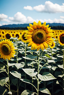JPG 주간 구름 편집이미지 꽃밭 하늘 해바라기 풍경 사람없음 야외 아웃포커스 여름 편집실사 AI포토 AI콘텐츠 자연요소 계절 꽃 촬영기법 CG 파일형식