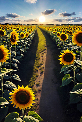 JPG 주간 구름 편집이미지 길 꽃밭 하늘 해바라기 풍경 사람없음 야외 여름 일몰 편집실사 AI포토 AI콘텐츠 자연요소 계절 꽃 노을 CG 파일형식