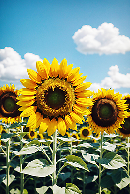 JPG 주간 구름 편집이미지 꽃밭 하늘 해바라기 풍경 사람없음 야외 아웃포커스 여름 편집실사 AI포토 AI콘텐츠 자연요소 계절 꽃 촬영기법 CG 파일형식