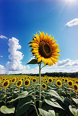 JPG 주간 구름 편집이미지 꽃밭 하늘 해바라기 풍경 사람없음 야외 여름 맑음 편집실사 AI포토 AI콘텐츠 자연요소 계절 꽃 날씨 CG 파일형식