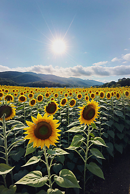 JPG 주간 구름 편집이미지 꽃밭 하늘 해바라기 풍경 사람없음 야외 여름 햇빛 맑음 편집실사 AI포토 AI콘텐츠 자연요소 계절 꽃 날씨 태양 CG 파일형식