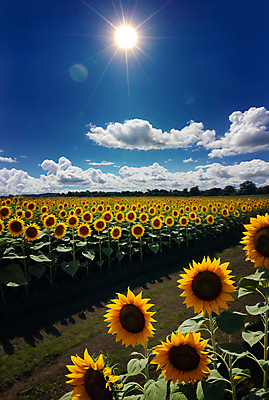 JPG 주간 구름 편집이미지 꽃밭 하늘 해바라기 풍경 사람없음 야외 여름 햇빛 맑음 편집실사 AI포토 AI콘텐츠 자연요소 계절 꽃 날씨 태양 CG 파일형식