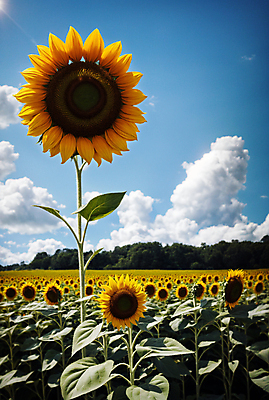 JPG 주간 구름 편집이미지 꽃밭 하늘 해바라기 풍경 사람없음 야외 여름 맑음 편집실사 AI포토 AI콘텐츠 자연요소 계절 꽃 날씨 CG 파일형식