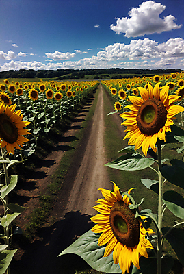 JPG 주간 구름 편집이미지 길 꽃밭 하늘 해바라기 풍경 사람없음 야외 여름 편집실사 AI포토 AI콘텐츠 자연요소 계절 꽃 CG 파일형식
