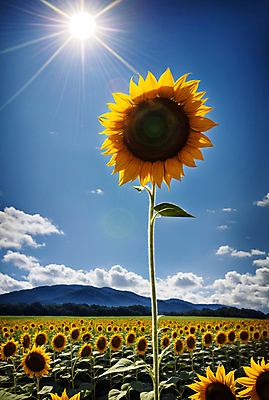 JPG 주간 구름 편집이미지 꽃밭 하늘 해바라기 풍경 사람없음 야외 여름 햇빛 편집실사 AI포토 AI콘텐츠 자연요소 계절 꽃 태양 CG 파일형식