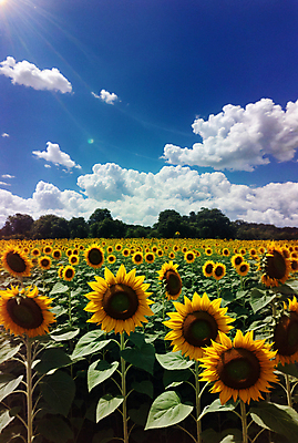 JPG 주간 구름 편집이미지 꽃밭 하늘 해바라기 풍경 사람없음 야외 여름 맑음 편집실사 AI포토 AI콘텐츠 자연요소 계절 꽃 날씨 CG 파일형식