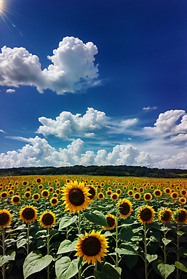 JPG 주간 구름 편집이미지 꽃밭 하늘 해바라기 풍경 사람없음 야외 여름 맑음 편집실사 AI포토 AI콘텐츠 자연요소 계절 꽃 날씨 CG 파일형식