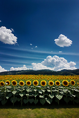 JPG 주간 구름 편집이미지 꽃밭 하늘 해바라기 풍경 사람없음 야외 여름 맑음 편집실사 AI포토 AI콘텐츠 자연요소 계절 꽃 날씨 CG 파일형식
