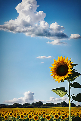 JPG 주간 구름 편집이미지 꽃밭 하늘 해바라기 풍경 사람없음 야외 여름 맑음 편집실사 AI포토 AI콘텐츠 자연요소 계절 꽃 날씨 CG 파일형식