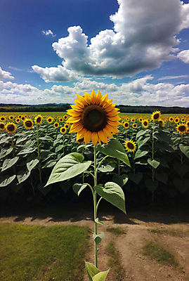 JPG 주간 구름 편집이미지 꽃밭 하늘 해바라기 풍경 사람없음 야외 여름 맑음 편집실사 AI포토 AI콘텐츠 자연요소 계절 꽃 날씨 CG 파일형식