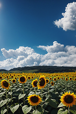 JPG 주간 구름 편집이미지 꽃밭 하늘 해바라기 풍경 사람없음 야외 여름 맑음 편집실사 AI포토 AI콘텐츠 자연요소 계절 꽃 날씨 CG 파일형식