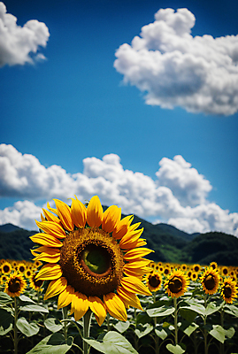 JPG 주간 구름 편집이미지 꽃밭 하늘 해바라기 풍경 사람없음 야외 여름 맑음 편집실사 AI포토 AI콘텐츠 자연요소 계절 꽃 날씨 CG 파일형식