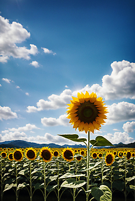 JPG 주간 구름 편집이미지 꽃밭 하늘 해바라기 풍경 사람없음 야외 여름 맑음 편집실사 AI포토 AI콘텐츠 자연요소 계절 꽃 날씨 CG 파일형식