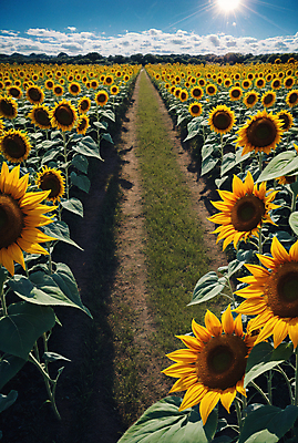JPG 주간 구름 편집이미지 길 꽃밭 하늘 해바라기 풍경 사람없음 야외 여름 맑음 편집실사 AI포토 AI콘텐츠 자연요소 계절 꽃 날씨 CG 파일형식