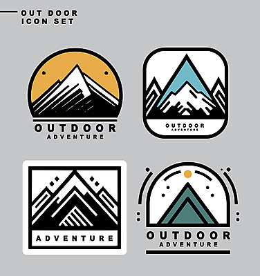 아이콘 스티커 자연 산 아웃도어 사람없음 레포츠 세트 라벨 사각형 등산 하이킹 원형 2D아이콘 AI파일 도형 레저 프레임 트래킹 생태계 파일형식 벡터