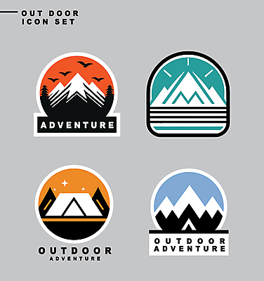 아이콘 스티커 자연 산 아웃도어 사람없음 레포츠 세트 라벨 등산 하이킹 원형 2D아이콘 AI파일 도형 레저 프레임 트래킹 생태계 파일형식 벡터