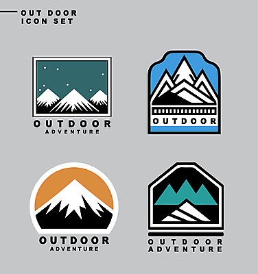 아이콘 스티커 자연 산 아웃도어 사람없음 레포츠 세트 라벨 사각형 등산 하이킹 2D아이콘 AI파일 도형 레저 프레임 트래킹 생태계 파일형식 벡터