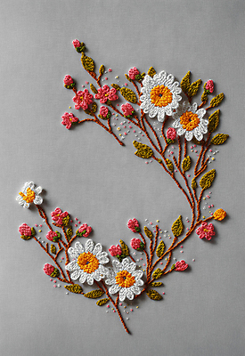 JPG 스튜디오촬영 편집이미지 꽃 나뭇잎 사람없음 실 자수 수공예 편집실사 AI포토 AI콘텐츠 식물 잎 실내 공예 CG 파일형식