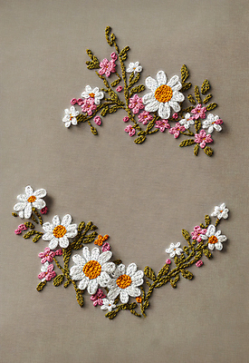 JPG 스튜디오촬영 편집이미지 꽃 나뭇잎 사람없음 실 자수 수공예 편집실사 AI포토 AI콘텐츠 식물 잎 실내 공예 CG 파일형식