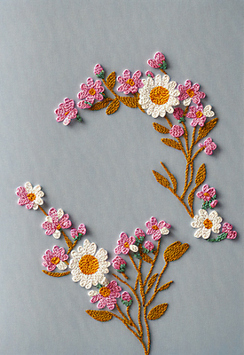 JPG 스튜디오촬영 편집이미지 꽃 나뭇잎 사람없음 실 자수 수공예 편집실사 AI포토 AI콘텐츠 식물 잎 실내 공예 CG 파일형식