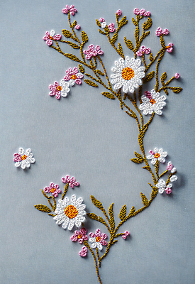 JPG 스튜디오촬영 편집이미지 꽃 나뭇잎 사람없음 실 자수 수공예 편집실사 AI포토 AI콘텐츠 식물 잎 실내 공예 CG 파일형식