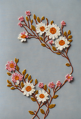 JPG 스튜디오촬영 편집이미지 꽃 나뭇잎 사람없음 실 자수 수공예 편집실사 AI포토 AI콘텐츠 식물 잎 실내 공예 CG 파일형식