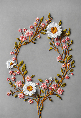 JPG 스튜디오촬영 편집이미지 꽃 나뭇잎 사람없음 실 자수 수공예 편집실사 AI포토 AI콘텐츠 식물 잎 실내 공예 CG 파일형식