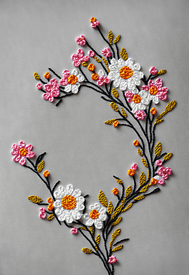 JPG 스튜디오촬영 편집이미지 꽃 나뭇잎 사람없음 실 자수 수공예 편집실사 AI포토 AI콘텐츠 식물 잎 실내 공예 CG 파일형식