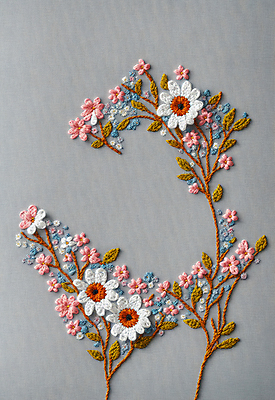 JPG 스튜디오촬영 편집이미지 꽃 나뭇잎 사람없음 실 자수 수공예 편집실사 AI포토 AI콘텐츠 식물 잎 실내 공예 CG 파일형식