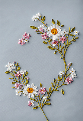 JPG 스튜디오촬영 편집이미지 꽃 나뭇잎 사람없음 실 자수 수공예 편집실사 AI포토 AI콘텐츠 식물 잎 실내 공예 CG 파일형식