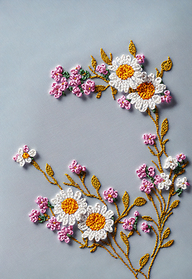 JPG 스튜디오촬영 편집이미지 꽃 나뭇잎 사람없음 실 자수 수공예 편집실사 AI포토 AI콘텐츠 식물 잎 실내 공예 CG 파일형식