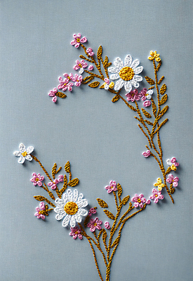 JPG 스튜디오촬영 편집이미지 꽃 나뭇잎 사람없음 실 자수 수공예 편집실사 AI포토 AI콘텐츠 식물 잎 실내 공예 CG 파일형식