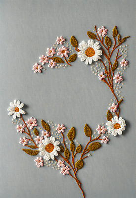 JPG 스튜디오촬영 편집이미지 꽃 나뭇잎 사람없음 실 자수 수공예 편집실사 AI포토 AI콘텐츠 식물 잎 실내 공예 CG 파일형식