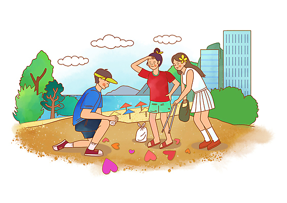 전신 PSD 구름 여자 남자 허리손 일러스트 집게 들기 성인 해변 건물 세명 여름 여름휴가 손들기 그린캠페인 하트 파라솔 풀 쓰레기 무릎꿇기 쓰레기봉투 쓰레기줍기 환경운동 성인만 줍기 플로깅 국내일러스트 자연요소 모양 식물 건축물 계절 캠페인 바다 포즈 모션 휴가 봉투 사람 파일형식 여름_계절