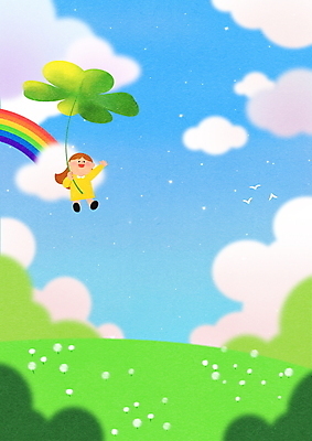 전신 PSD 구름 여자 어린이 무지개 일러스트 조류 하늘 매달리기 한명 소녀 초원 손들기 비행 잡기 네잎클로버 어린이상상 동산 소녀한명만 동심 국내일러스트 자연요소 식물 동물 1 모션 상상 사람 클로버 여자한명만 소녀만 파일형식