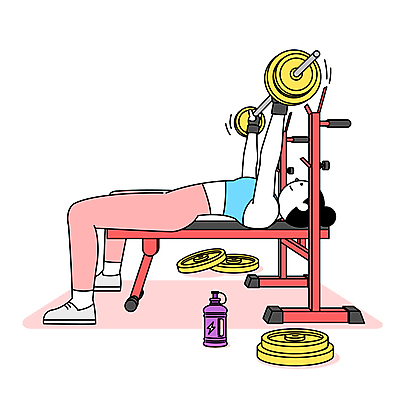 전신 여자 일러스트 한명 들기 성인 운동복 눕기 헬스 역기 웨이트트레이닝 물통 벤치프레스 자기관리 성인여자한명만 들어올리기 국내일러스트 AI파일 1 옷 모션 사람 운동 운동기구 여자한명만 성인여자만 파일형식 벡터