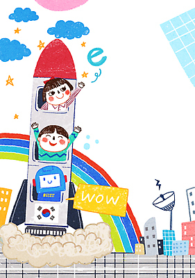 PSD 구름 여자 남자 별 어린이 무지개 말풍선 일러스트 미래 소녀 소년 상반신 두명 건물 태양 손들기 만세 로켓 도시 E 승차 태극기 우주선 로봇 즐거움 로켓발사 어린이만 AI_인공지능 국내일러스트 자연요소 건축물 알파벳 감정 컨셉 모션 사람 우주 국기 발사 파일형식