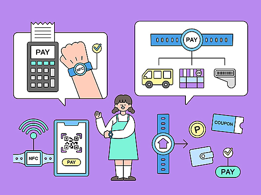 전신 손 여자 일러스트 무선통신 버스 한명 성인 신체부위 스마트폰 보라색 지갑 스마트 쿠폰 바코드 와이파이 결제 마트 영수증 포인트 편리함 QR코드 카드단말기 편의점 스마트워치 핀테크 성인여자한명만 스마트페이 국내일러스트 AI파일 1 육상교통 컬러 컨셉 통신 모바일 대중교통 사람 금융 핸드폰 스마트기기 상점 무선인터넷 단말기 웨어러블 여자한명만 성인여자만 파일형식 벡터