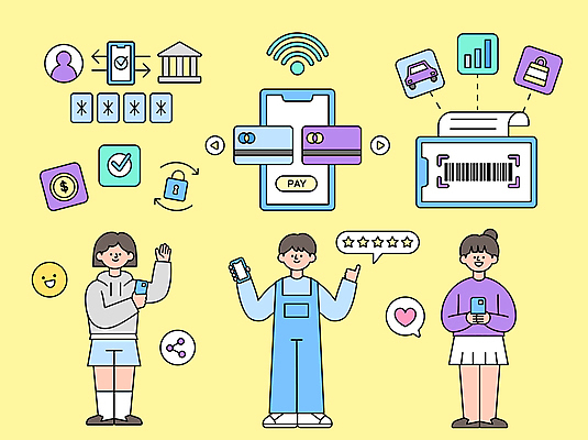 전신 여자 남자 말풍선 일러스트 자동차 무선통신 사람모양 자물쇠 서기 들기 성인 세명 스마트폰 쇼핑백 손들기 동전 하트 신용카드 암호 어플리케이션 스마트 은행 보안 바코드 와이파이 결제 따봉 영수증 공유 이모티콘 편리함 별점 스마트워치 핀테크 성인만 스마트페이 국내일러스트 AI파일 모양 육상교통 컨셉 돈 가방 통신 모션 모바일 안전 사람 금융 핸드폰 스마트기기 최고 무선인터넷 점수 평가 웨어러블 파일형식 벡터